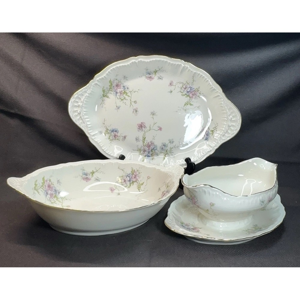 Theodore Haviland New York ANNETTE Hostess Set - Oval Platter, Bowl, Gravy Boat